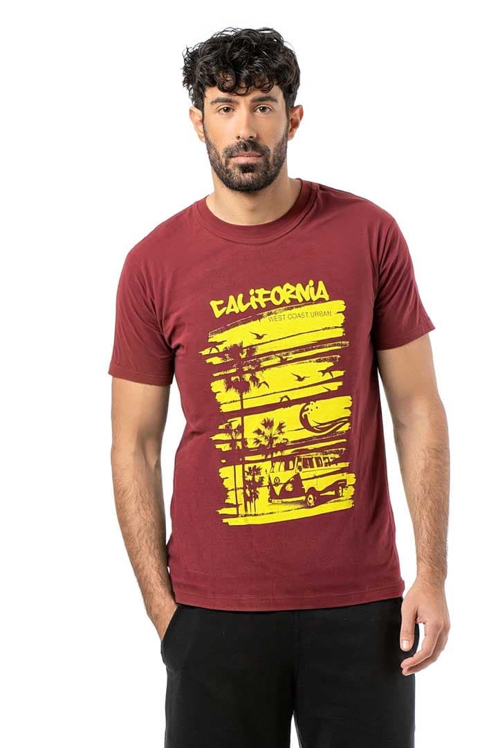 Μπλούζα μακό λαιμόκοψη και στάμπα #1336 CALIF - Μπορντώ - Προϊόν