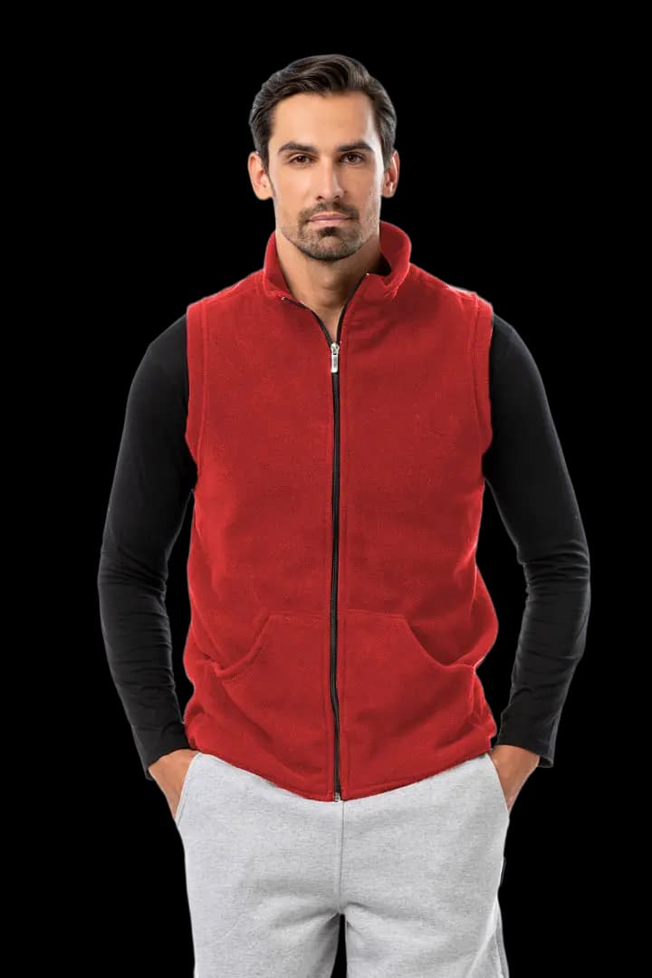 Γιλέκο fleece με γιακά και τσέπες #1364 - Κόκκινο