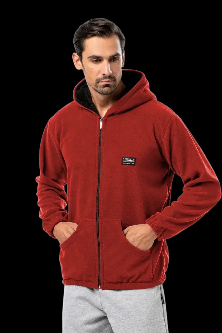 Ζακέτα fleece με κουκούλα #1375 - Κόκκινο