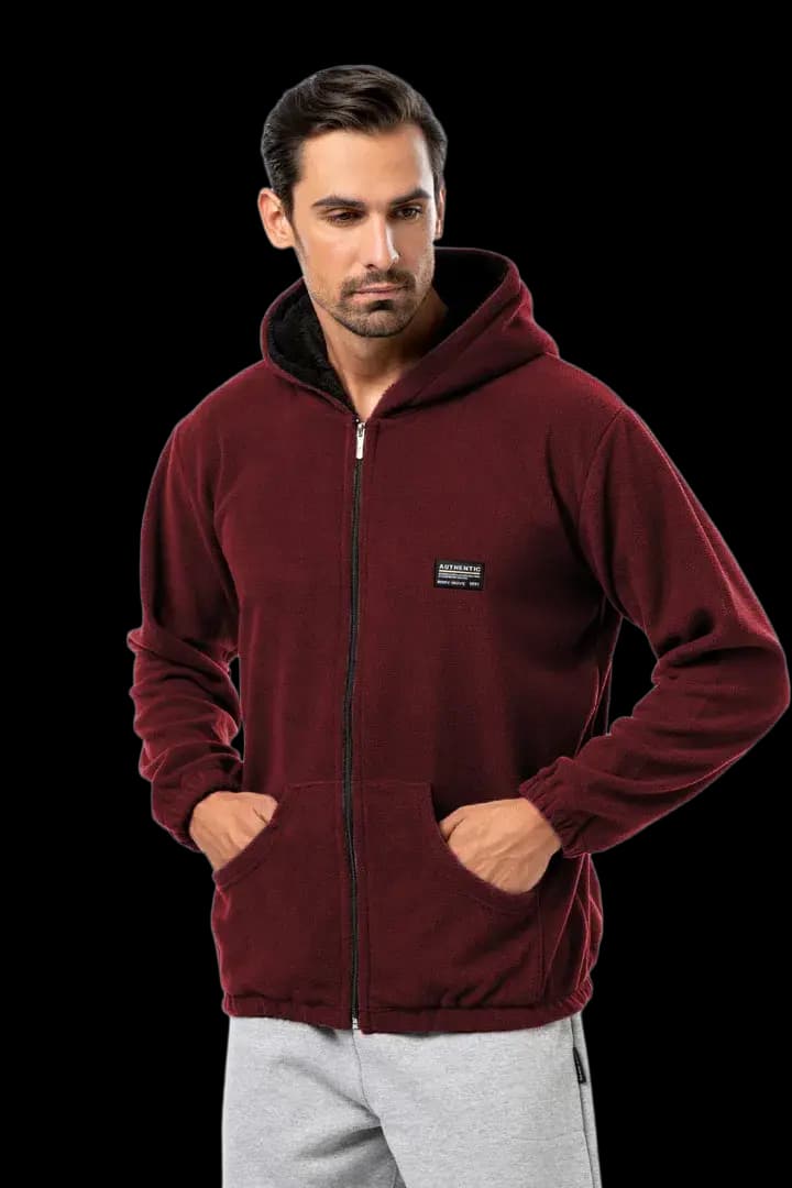 Ζακέτα fleece με κουκούλα #1375 - Μπορντώ