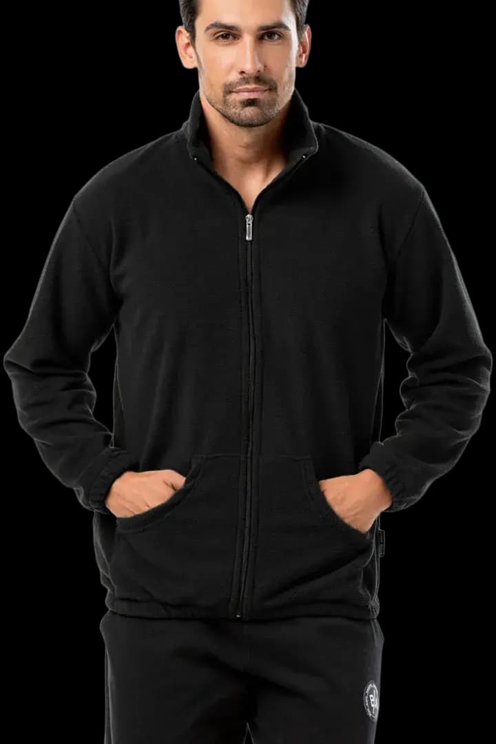 Ζακέτα fleece με γιακά υπερμέγεθος #1429 - Μαύρο